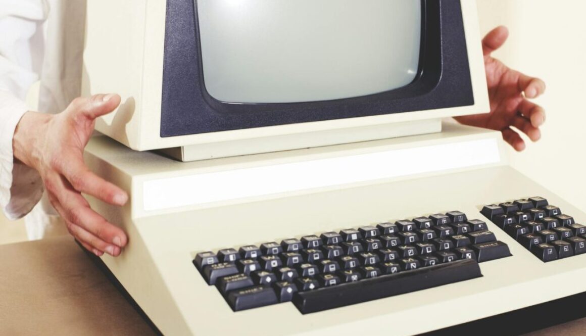 turned off vintage white and black computer