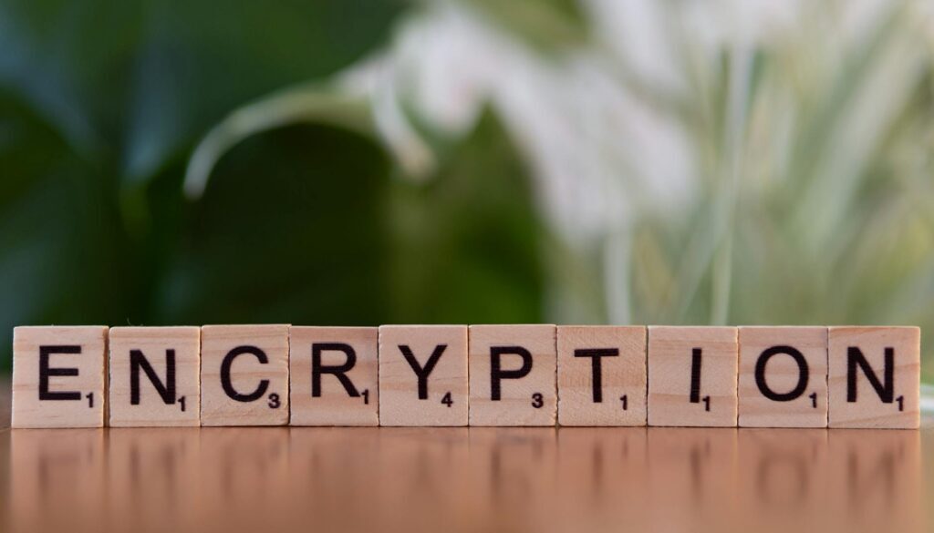 conceptual image of encryption with wooden blocks